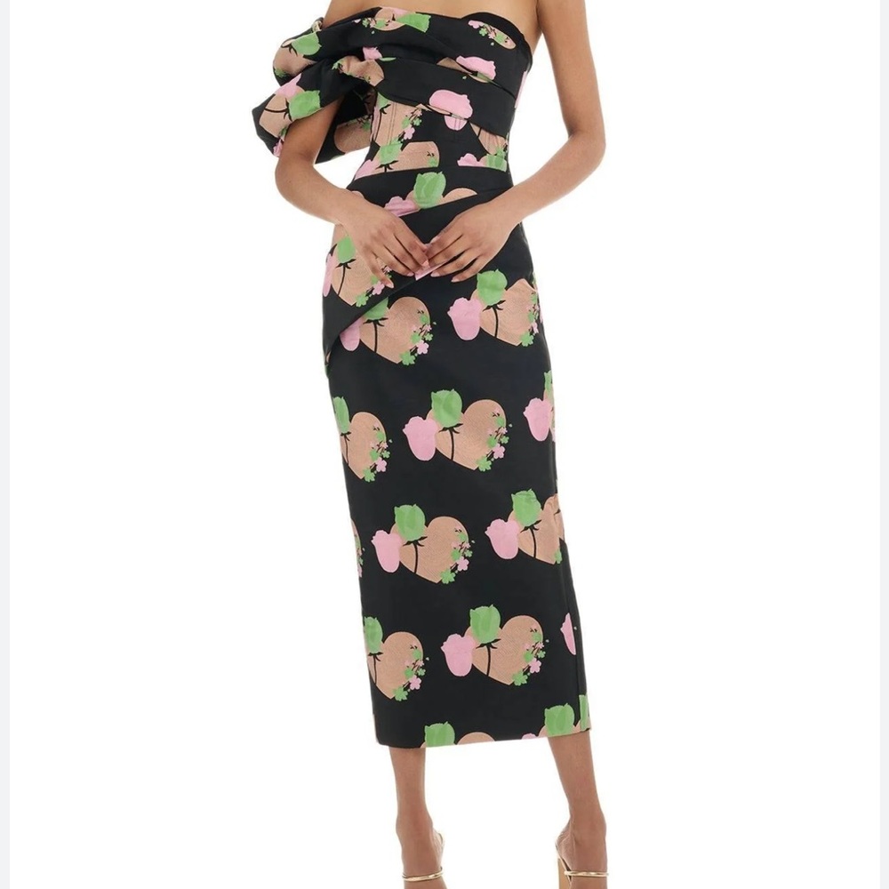 Floral Black Strapless Dress